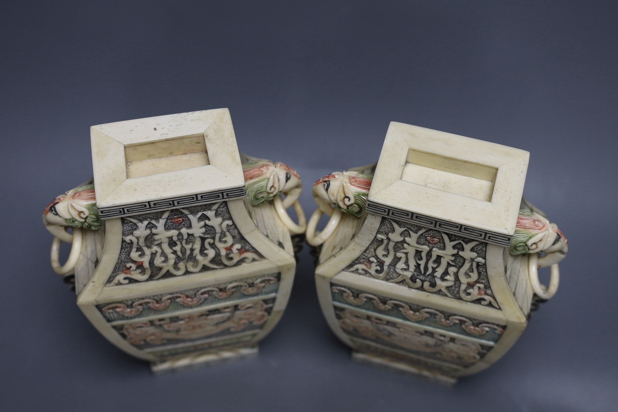 A pair of Chinese bone veneered vases, 37cm high